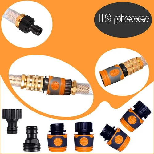 Vista 3 de 18 piezas de manguera de jardín de conector rápido de manguera de agua de plástico de 3/4 pulgadas, conectores macho y hembra, adaptadores