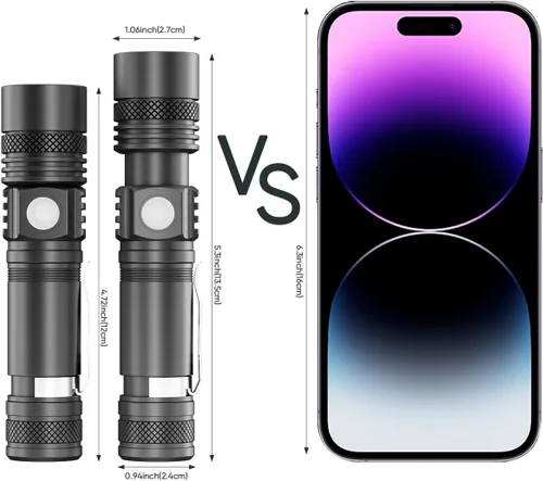 Vista 2 de NAKCNM 2 Pack High Lumens LED Flashlight, Rechargeable Super Bright Torch with Adjustable Focus, USB-C Charging, Small Pocket-Sized Flashlight for