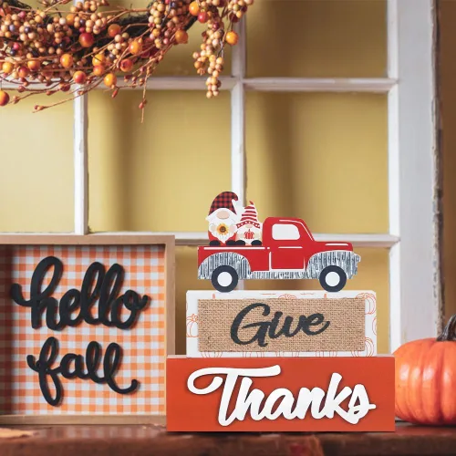 Vista 7 de NEEDOMO Decoraciones de otoño para el hogar, letrero de madera de 3 capas con gnomo de agradecimiento para decoración de otoño, decoraciones