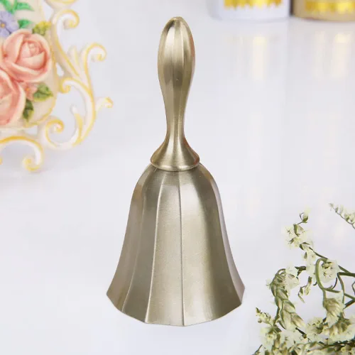 Vista 2 de Alnicov Campana de mano, campana de llamada, campana de boda, campana de cena, campana de aula, bronce mate