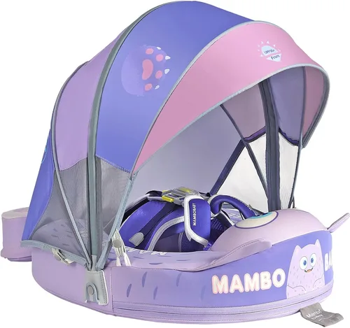Vista 17 de Mambobaby Flotador con Toldo y Cola Nuevo Mejorado Flotador de Piscina No Inflable para Bebé Flotador de Natación Mambo Entrenador de Natación