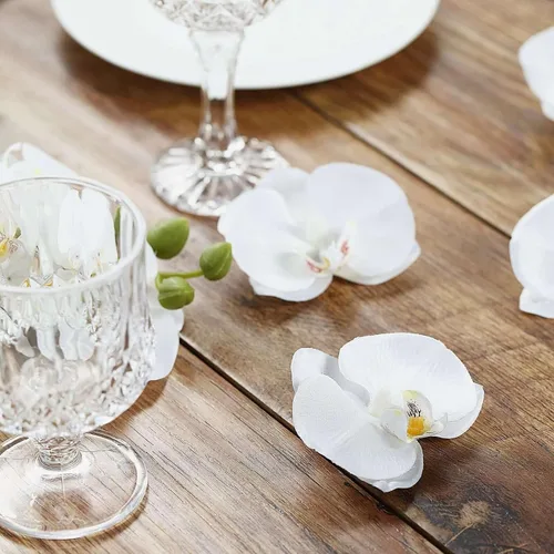 Vista 2 de Efavormart - Paquete de 20 cabezas de orquídea de seda blanca de 4 pulgadas, flores realistas de orquídea sintética para manualidades de boda