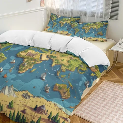 Vista 15 de World - Juego de funda de edredón tamaño matrimonial, juego de funda de edredón supersuave de artes visuales, juego de ropa de cama de microfibra
