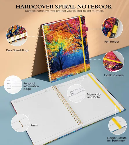 Vista 3 de Cuaderno de espiral de 8.5 x 11 pulgadas, cuadernos grandes A4 para mujeres y hombres, diario rayado universitario, papel de 3.53 oz/m², diarios