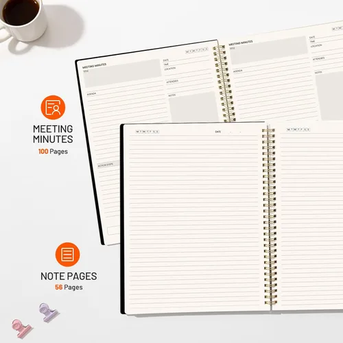 Vista 3 de SUNEE Cuaderno de reuniones para el trabajo con pestañas adhesivas, 160 páginas, planificador de proyectos de tamaño B5, cuaderno organizador