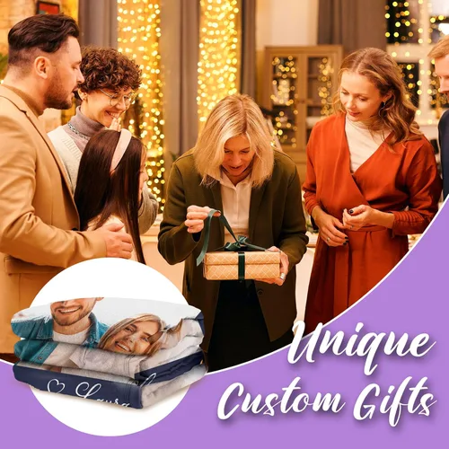 Vista 4 de Gowelly Manta personalizada con texto fotográfico, manta personalizada con imágenes para adultos, regalos de aniversario personalizados