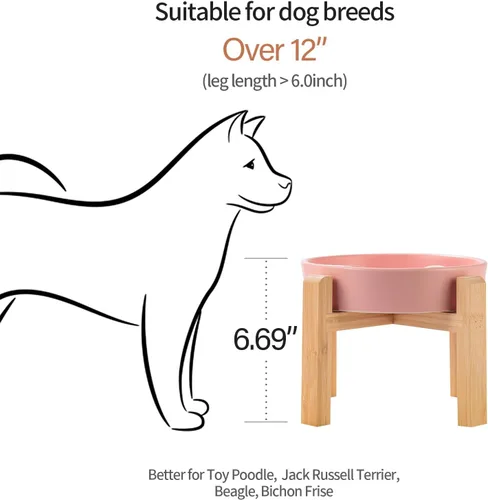 Vista 5 de Tazón de cerámica rosa para perros de razas pequeñas y medianas, cuenco elevado/elevado de 6.1 pulgadas de alimentación lenta, cuenco de comida