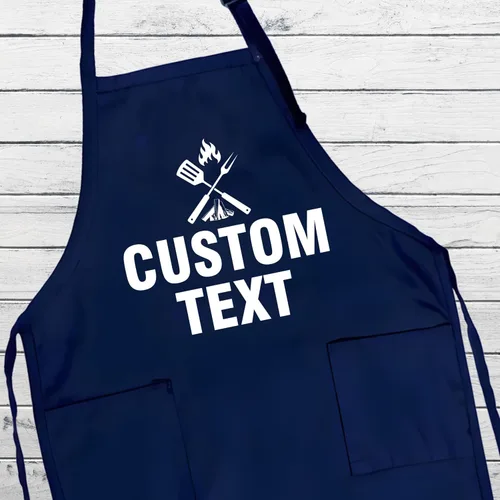 Vista 5 de Voila Print Delantal de parrilla con texto personalizado, delantal de cocina personalizado para hombres, divertido delantal de cocina de barbacoa