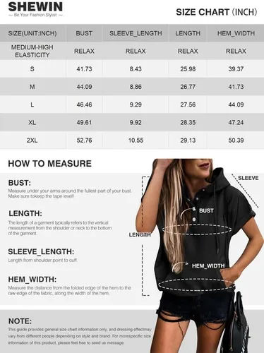 Vista 4 de SHEWIN Sudaderas casuales con capucha para mujer, manga corta, con cordón, ligera, con botones, holgadas