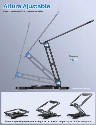 Vista 4 de JCZT Soporte ajustable para computadora portátil, base giratoria de 360°, soporte ergonómico para computadora, elevador plegable para oficina