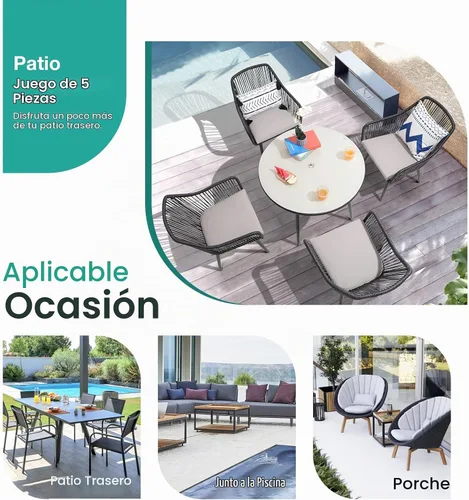 Vista 8 de Patiorama - Juego de comedor de 5 piezas, juego de sillas para mesa de comedor al aire libre, color negro