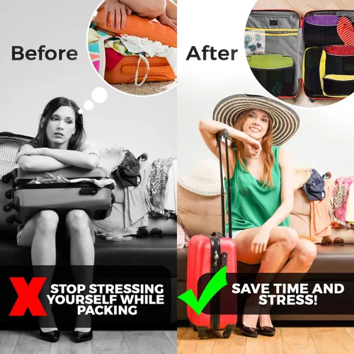Vista 4 de Bago Cubos de embalaje para maletas y bolsas de viaje, juego de 7 bolsas organizadoras de equipaje y maleta, cubos de compresión para organizador