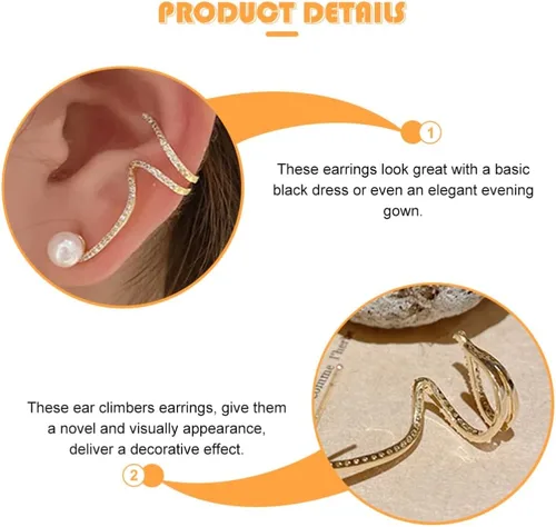 Vista 8 de Generic 1 par de pendientes trepadores trepadores de diamantes de imitación Artificil Pearl Stud Pendientes Ear Cuff Wrap Post Pendientes Regalo