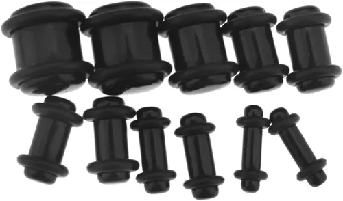 Vista 6 de Kit expansor de tapones para los oídos acrílicos negros, 36 unidades, dilatadores cónicos