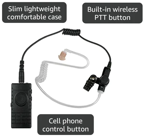 Vista 3 de PRYMEBLU® BTH-300-MAX es un micrófono de solapa Bluetooth multifuncional para radios bidireccionales, teléfonos celulares y tabletas