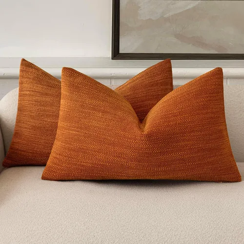 Vista 17 de Foindtower Juego de 2 fundas de almohada decorativas de lino de arpillera con textura, fundas de cojín bohemias de estilo rústico, funda de almohada