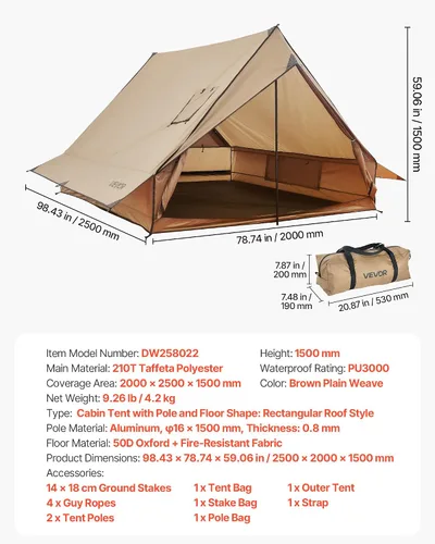 Vista 7 de VEVOR Tienda Caliente, Tiendas de Campaña Tipi Calientes con Toma para Estufa, Tiendas de Campaña Portátiles de Invierno con Faldón para Nieve