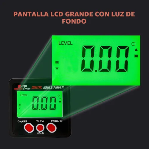 Vista 2 de S&F STEAD & FAST Medidor digital de ángulo inclinómetro transportador magnético cubo ángulo caja de nivel con base magnética y retroiluminación bajo