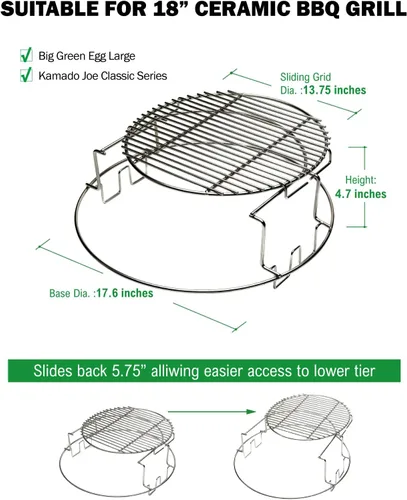 Vista 2 de Estante de Repuesto BGE de 2 Piezas Multinivel para Large Green Egg, Kit EGGspander de Acero Inoxidable - Sistema de Cocción Multifunción Expansor