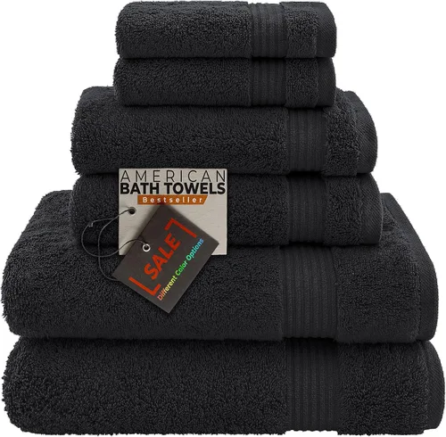 Vista 22 de American Bath Towels Juego de 6 toallas turcas de 100% algodón, ultra suaves, absorbentes, 2 toallas de baño, 2 toallas de mano, 2 toallas pequeñas