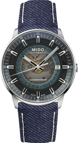 Vista 9 de MIDO Commander Gradient - Reloj automático suizo para hombres - Esfera degradada transparente - Caja de acero inoxidable de 40mm Negro y negro