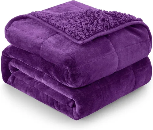 Vista 44 de Cottonblue Manta con peso de jacquard de 15 libras para adultos, tamaño individual, manta de forro polar sherpa ultrasuave para relajarse y dormir