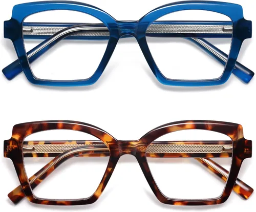 Vista 9 de AMOMOMA Paquete de 2 lentes de lectura modernos con diseño de ojo de gato para mujeres y hombres, elegantes lentes cuadrados con bloqueo de luz azul