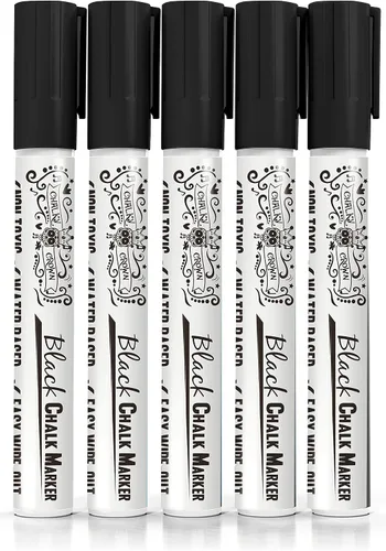 Vista 7 de CHALKY CROWN Rotulador de tiza líquida – Marcador de borrado en seco – Marcadores de tiza para letreros de pizarra, ventanas, pizarra, vidrio – Negro