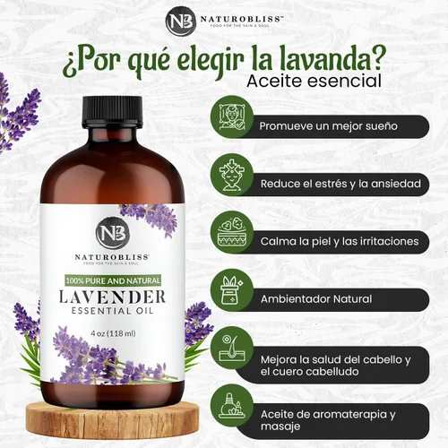 Vista 3 de NaturoBliss Aceite Esencial de Lavanda Orgánica, 100% Puro Grado Terapéutico, Calidad Premium, 1 fl. Oz / 30 ml - Perfecto para Aromaterapia
