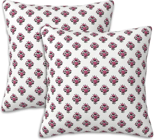 Vista 14 de Fundas de almohada decorativas con flores abstractas y hojas, 16 x 16 pulgadas, juego de 2, fundas de almohada decorativas suaves para sala