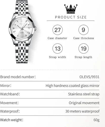 Vista 9 de OLEVS Reloj elegante para mujer reloj de cuarzo analógico de diamante dos tonos acero inoxidable impermeable luminoso regalo