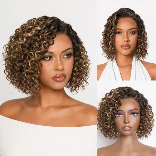 Vista 52 de LUVME HAIR Pelucas de cabello humano rizado sin pegamento de 6 pulgadas, precortadas, indetectable, HD, encaje Bob, peluca corta y rizada con ondas