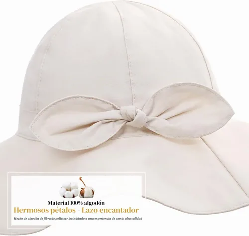 Vista 5 de Sombrero de sol para bebé niña con UPF 50+ sombrero de playa ajustable para exteriores con ala ancha Beige