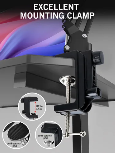 Vista 5 de SUNMON - Soporte y brazo de micrófono SoloCast, brazo de suspensión ajustable, brazo de tijera, compatible con HyperX SoloCast 2 & 1 Micrófono