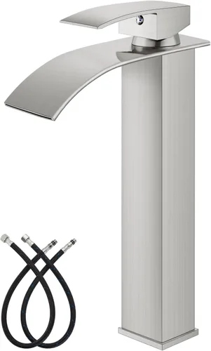 Vista 10 de gotonovo Grifo de baño alto en cascada de una sola manija para fregadero 1 agujero, grifo de fregadero de acero inoxidable moderno, mezclador