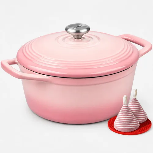 Vista 28 de Overmont - Horno holandés de hierro fundido esmaltado, de 4.5 QT, con tapa, libro de cocina (idioma español no garantizado) y agarraderas de verde