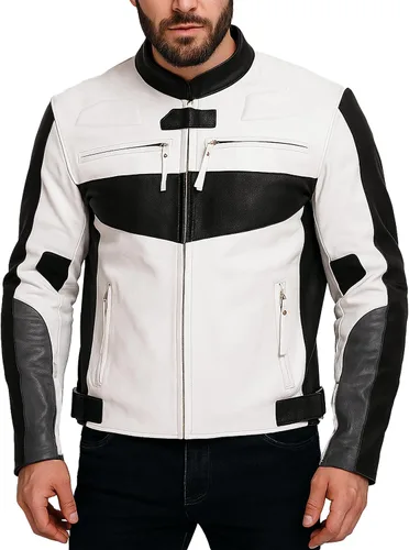 Vista 6 de LP-FACON Chaqueta protectora de cuero para motocicleta para hombre, chaqueta acolchada para motociclista, chaqueta de motocicleta para hombre