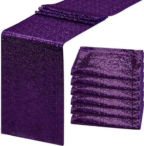 Vista 17 de Paquete de 6 caminos de mesa de lentejuelas para el día de San Valentín, color rojo borgoña, de 12 x 72 pulgadas, camino de mesa brillante para baby