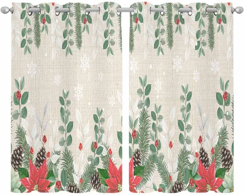 Vista 2 de Cortinas traslúcidas de eucalipto de Navidad de 39 pulgadas de largo, juego de 2 paneles de cortinas para cocina, dormitorio, sala de estar