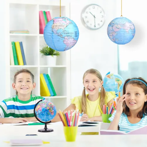 Vista 5 de Linternas de papel colgantes con diseño de globo terráqueo, decoraciones del Día de la Tierra alrededor del mundo, linternas de papel temáticas