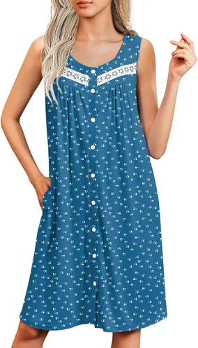 Vista 14 de Ekouaer Camisones para mujer, con botones, sin mangas, suave, con bolsillos, tallas S-XXXL