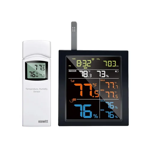Vista 8 de ECOWITT WN31 - Termómetro inalámbrico multicanal y sensor de higrómetro, medidor de temperatura y humedad con pantalla LCD, interruptores
