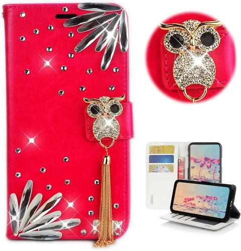 Vista 11 de Bling - Funda tipo cartera para teléfono compatible con Samsung Galaxy Z Fold 3 5G, elegante, hecha a mano en 3D con cristales y mariposas
