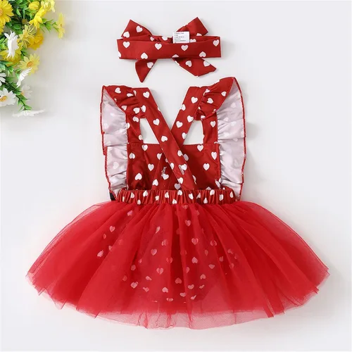 Vista 2 de Vestido de tul sin mangas con estampado de amor para bebés y niñas, para el día de San Valentín
