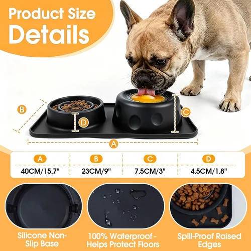 Vista 6 de Slow Feeder Dog Bowls for Liquid/Dry Food, Bone Broth Dog Lick Bowl 380ML Black