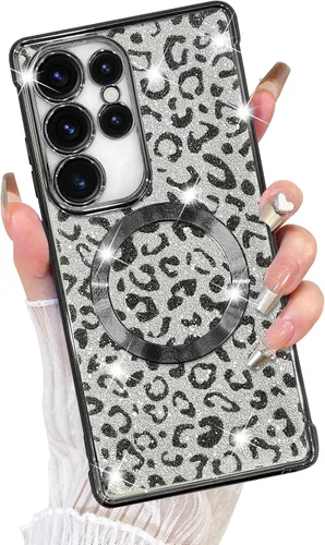 Vista 21 de Fiyart Funda diseñada para Samsung Galaxy S21, compatible con MagSafe Cheetah Print Plate, protección de cámara, transparente, magnética