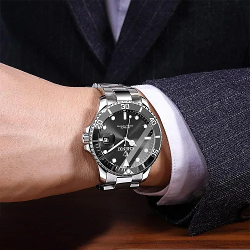 Vista 5 de MASTOP Reloj luminoso con bisel giratorio para hombre, esfera azul, dorado, acero inoxidable, impermeable, analógico, cuarzo