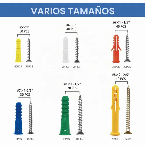 Vista 2 de Kit de anclajes y tornillos para paneles de yeso, 220 piezas, 110 anclajes de plástico, 110 tornillos de pared, incluye 6 anclajes de pared