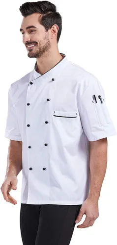 Vista 4 de Nanxson Unisex Hombres Chaqueta de Chef Verano Manga Corta Transpirable Ropa de Trabajo Uniforme CFM0048