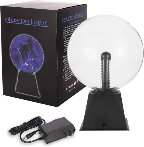 Vista 5 de Gresus Lámpara de bola de plasma mágica enchufable de 8 pulgadas, lámpara de plasma interactiva sensible al tacto y al sonido, globo de esfera